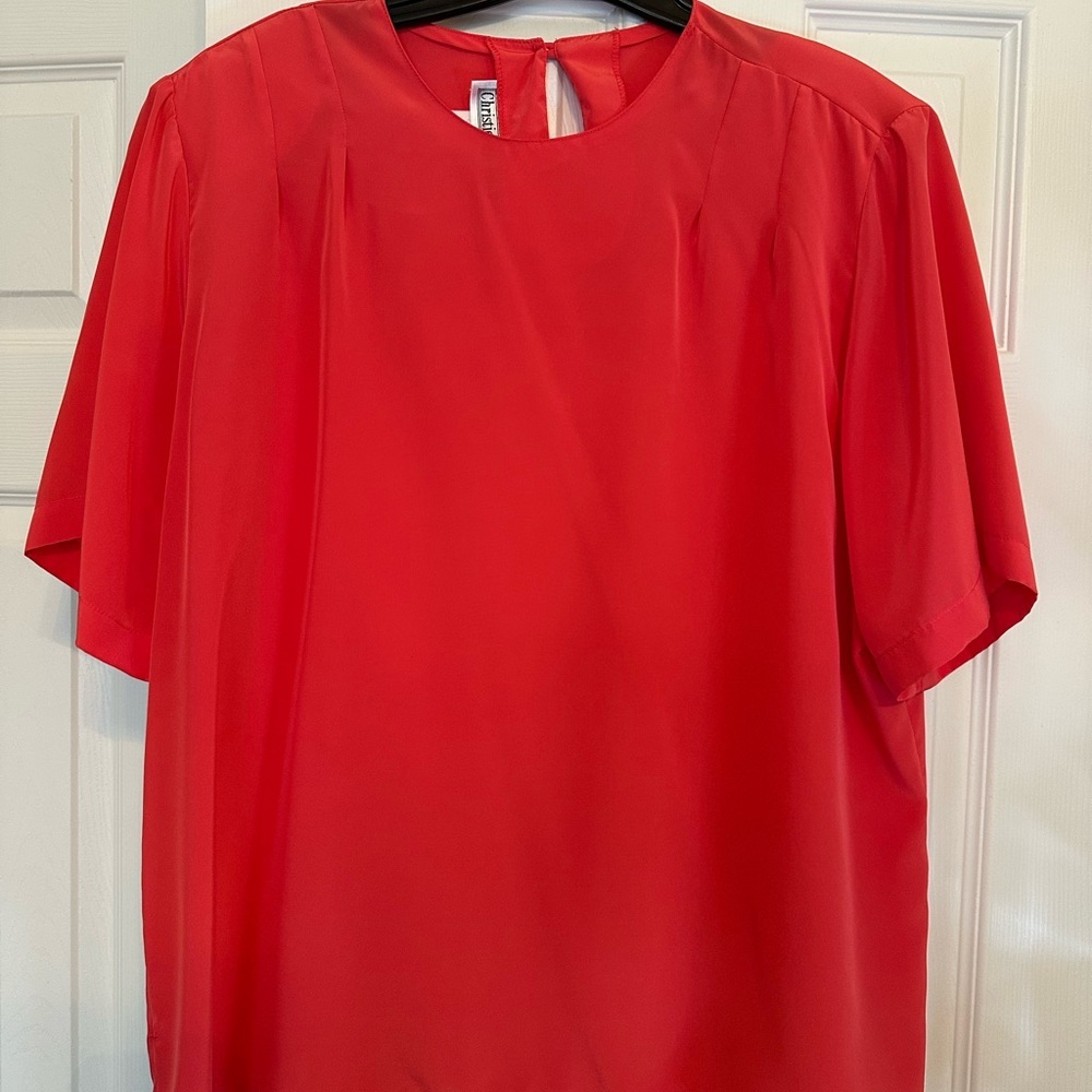 Vintage Christie & Jill Chic Women's Blouse - Red, Teal, Black, Peach Size XL - Picture 2 of 15